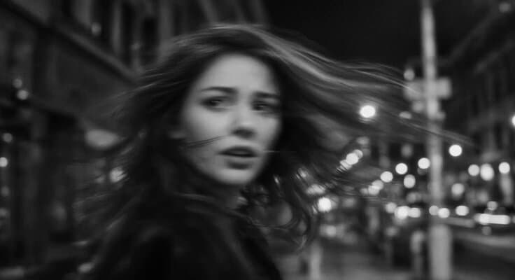 Cinematic black-and-white woman video prompt
