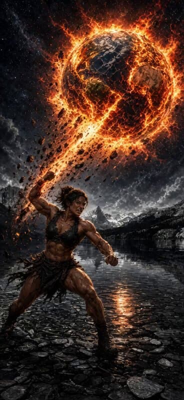 Woman Throwing World into Sun