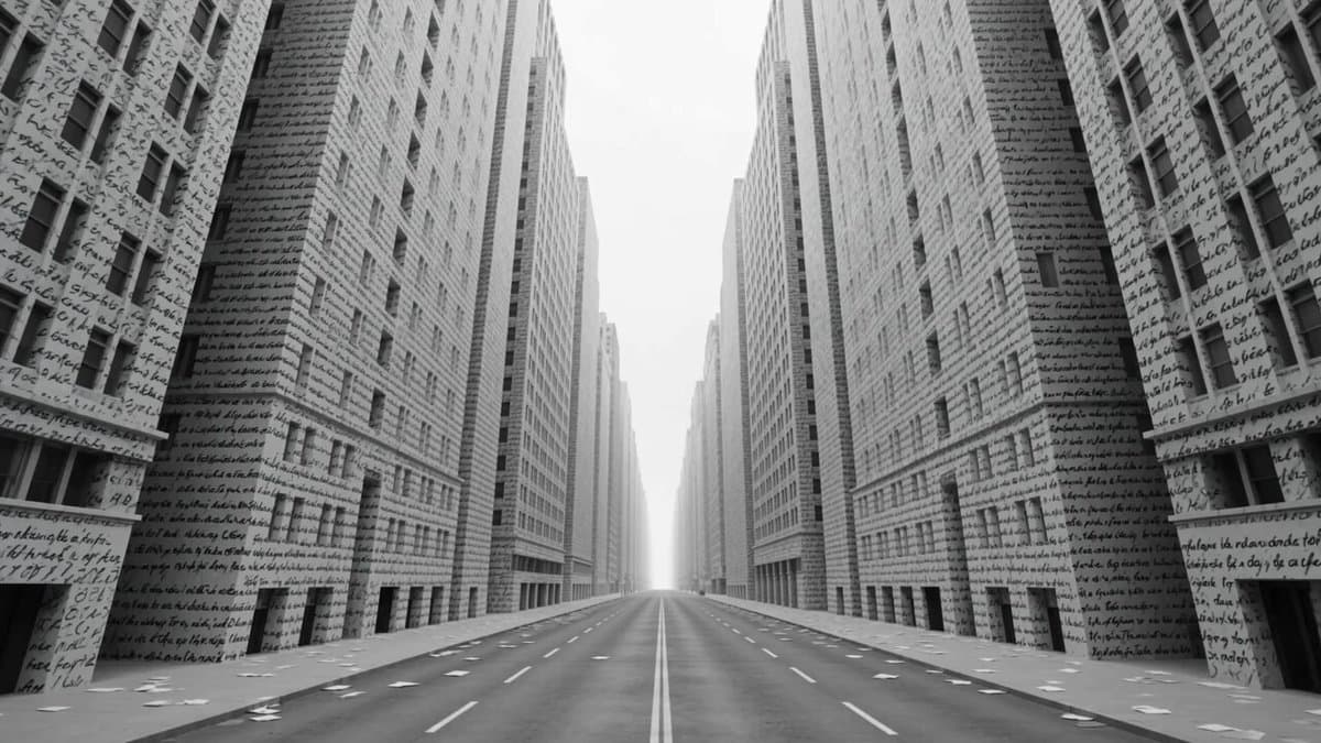Monochrome Text City Surreal Transformation