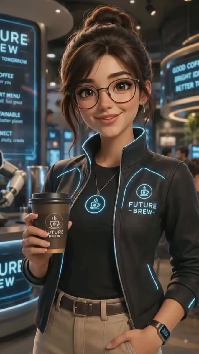 Futuristic Tech Cafe with Robotic Barista