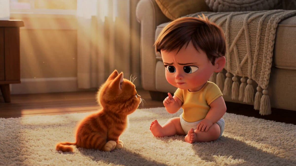 Wholesome Toddler and Kitten Argument