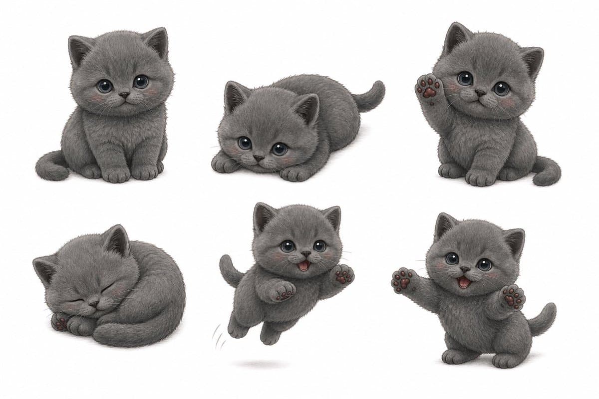 Gray Kitten Sticker Pack Sheet