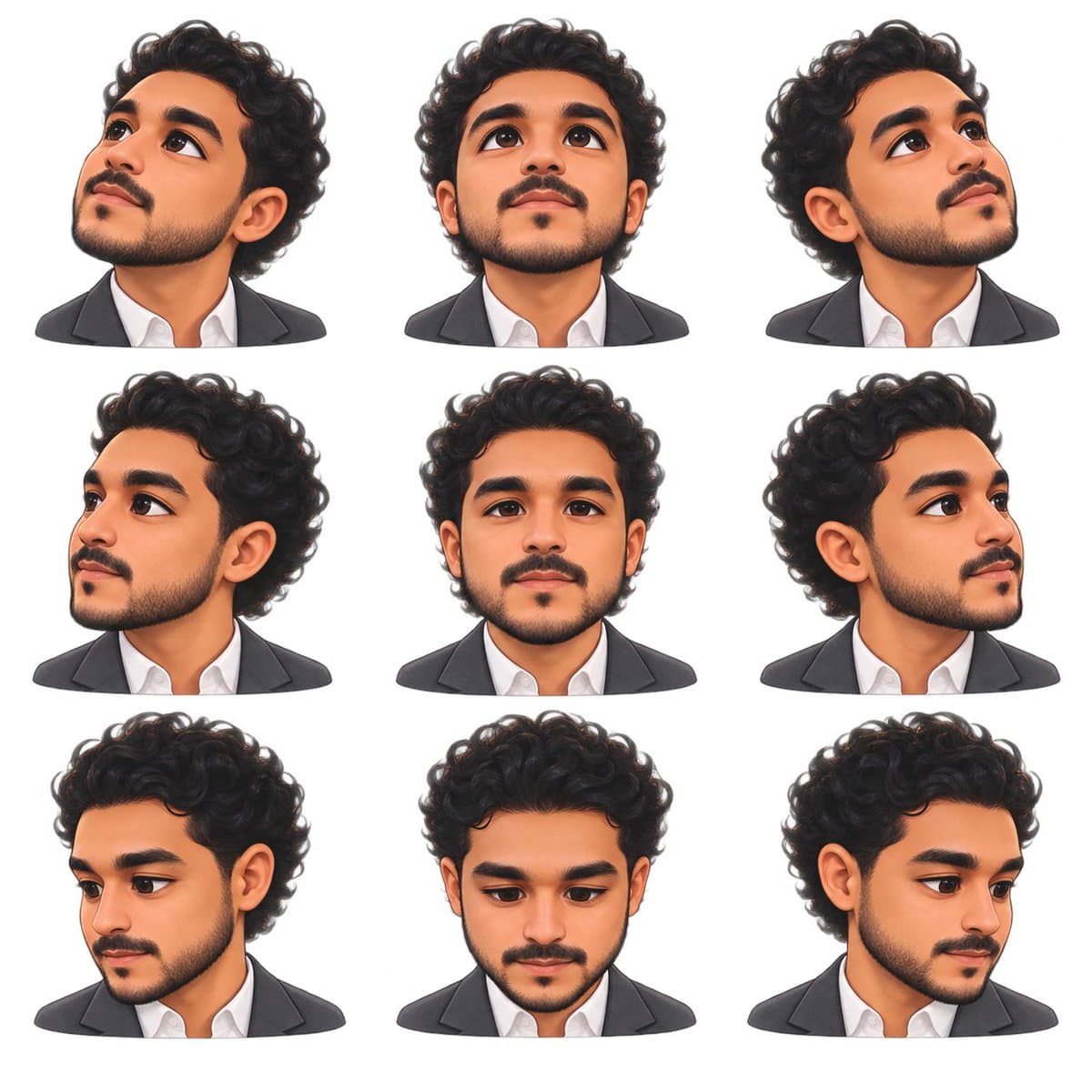 Nine-Angle Stylized Male Avatar Grid