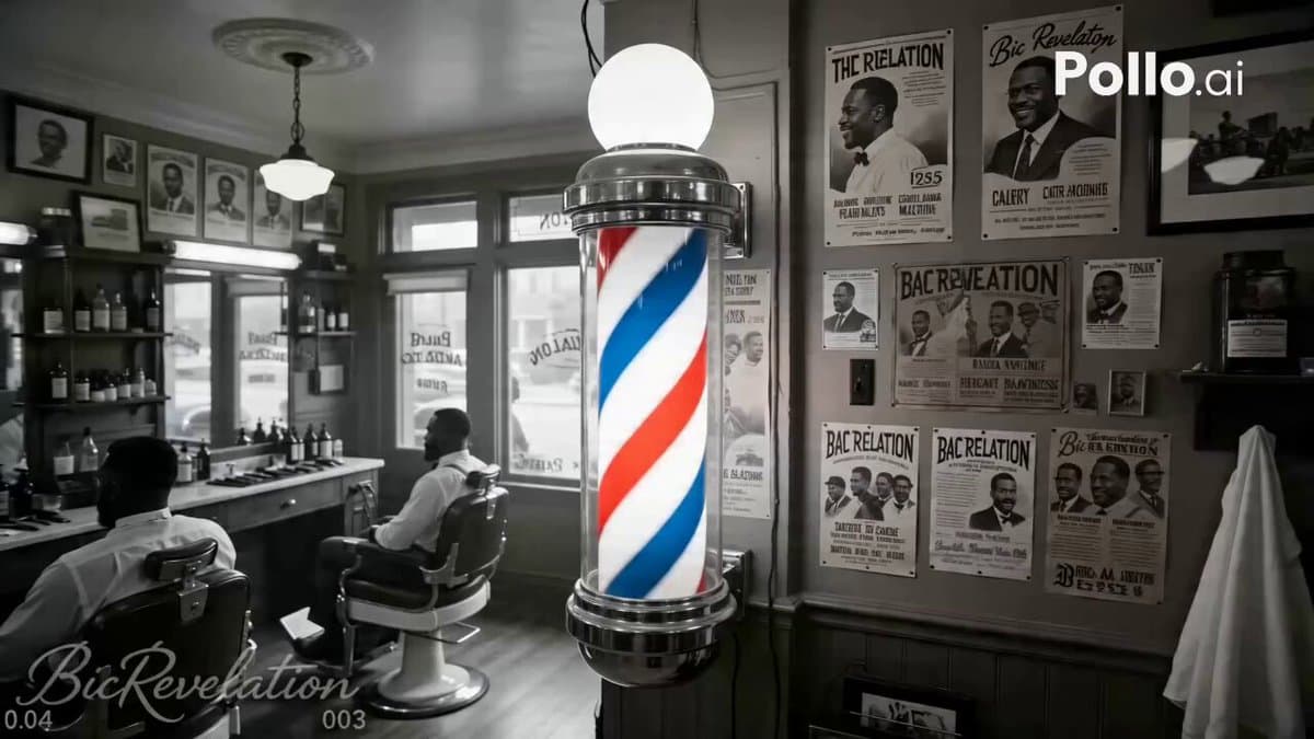Classic 1920s Harlem Barbershop Scene with Color-Popping Barber Pole