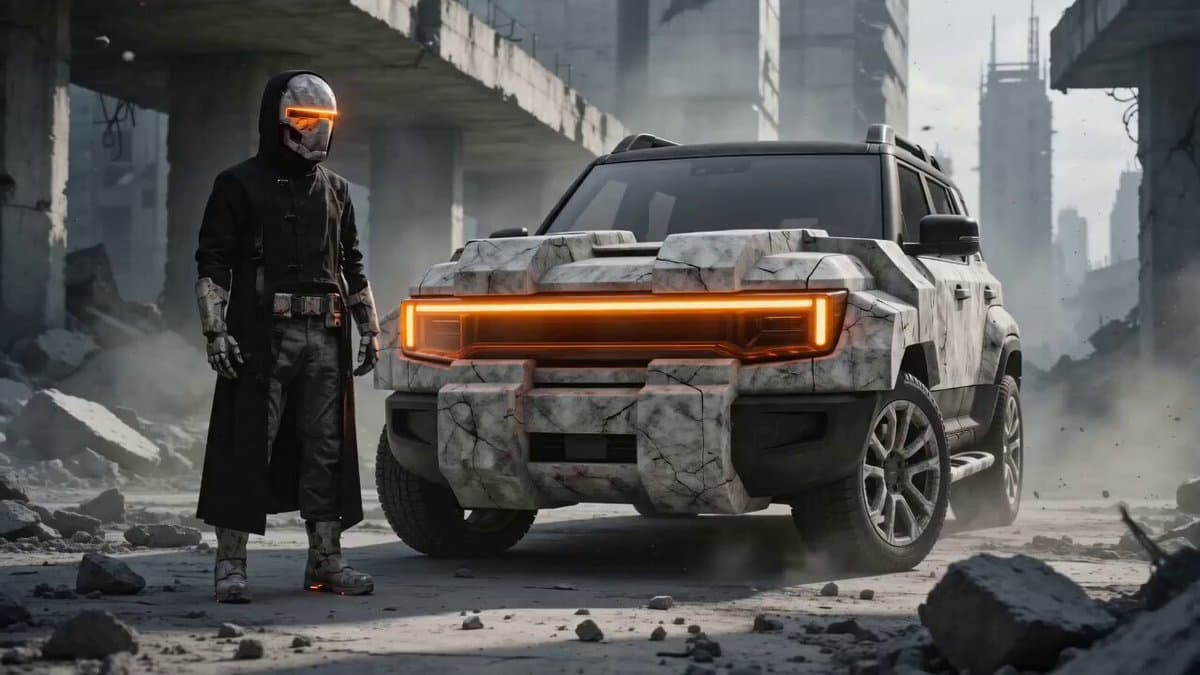 Brutalist Dystopian SUV Escape