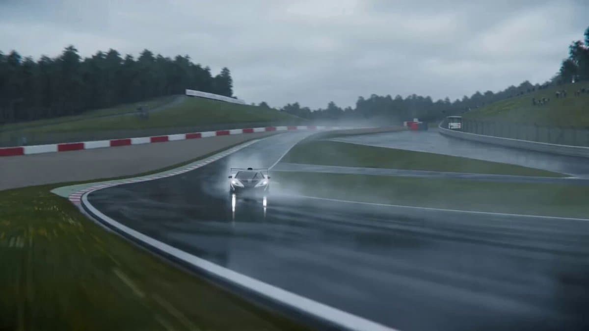 Cinematic VFX racing sequence with bullet-time rain effect