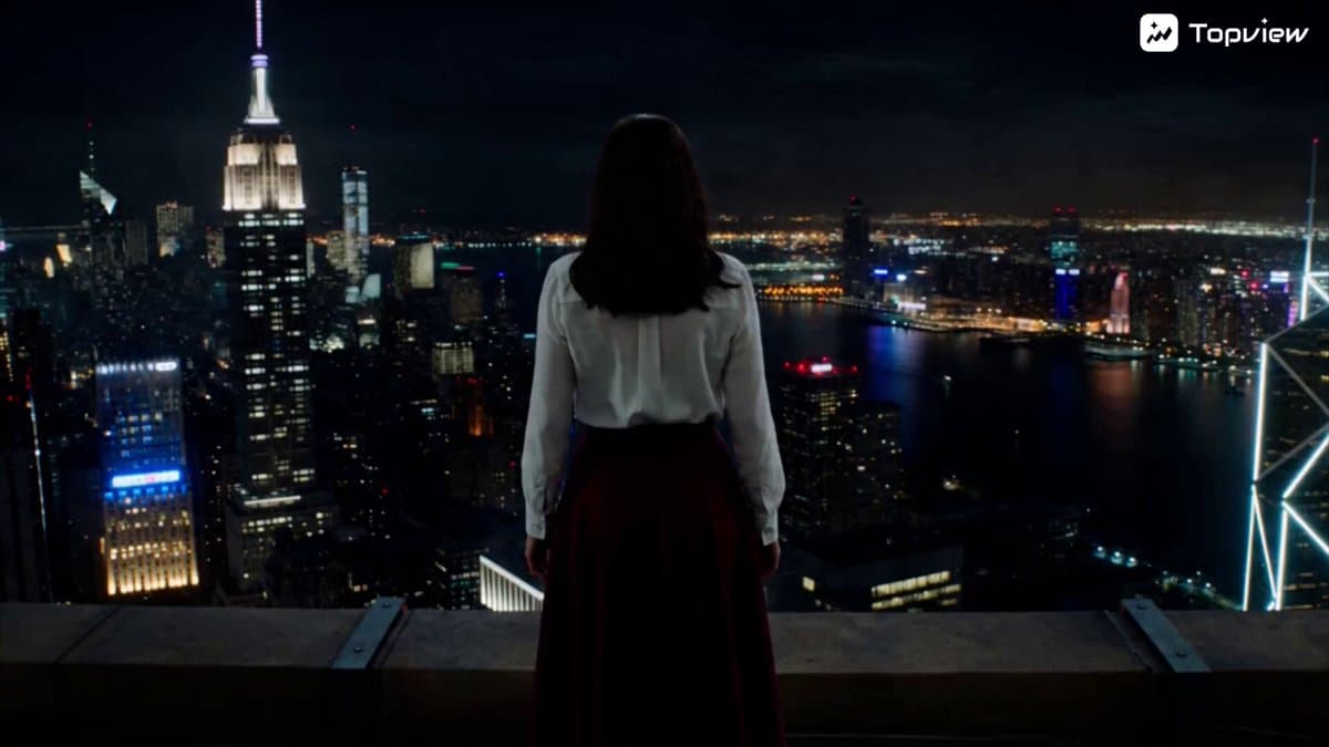 Woman Falling from Rooftop into Surreal Dreamscape