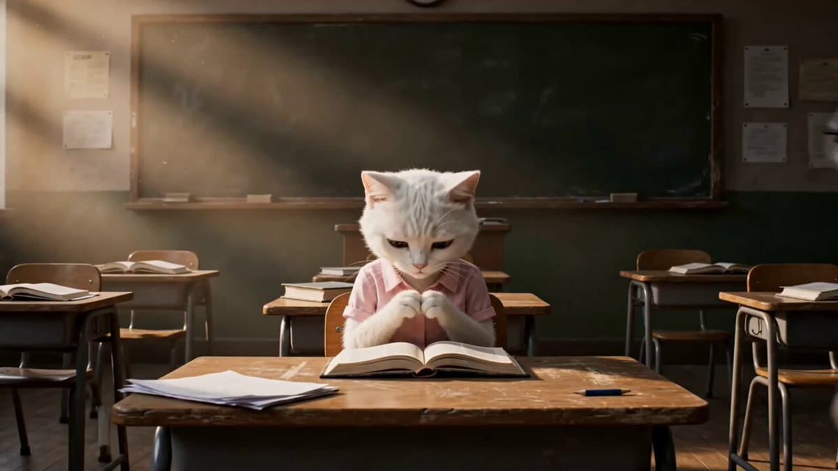 Anthropomorphic cat classroom fight sequence