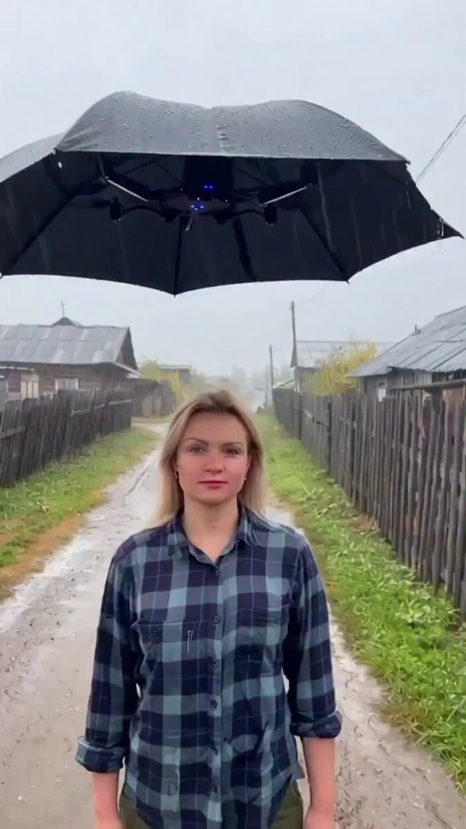 Rural Scene: Woman Walking in Rain