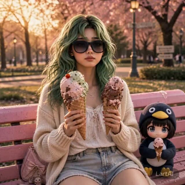 Girl and Penguin Melting Ice Cream Chaos