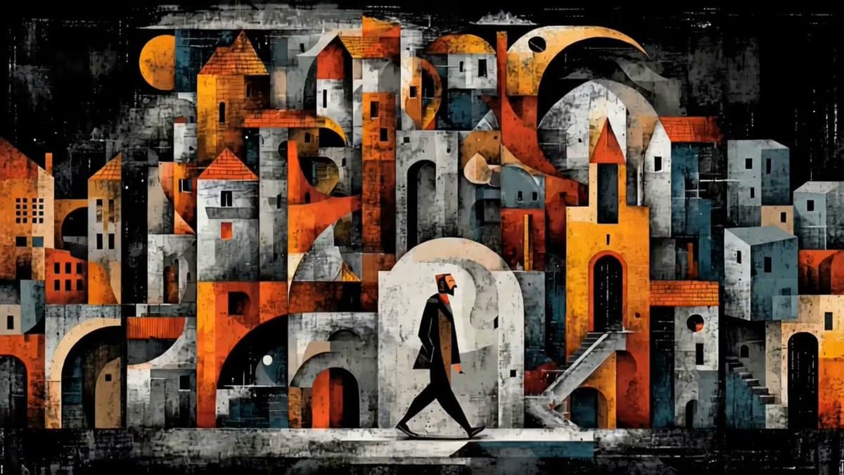 Surreal Geometric City Walk in Pablo Picasso Style