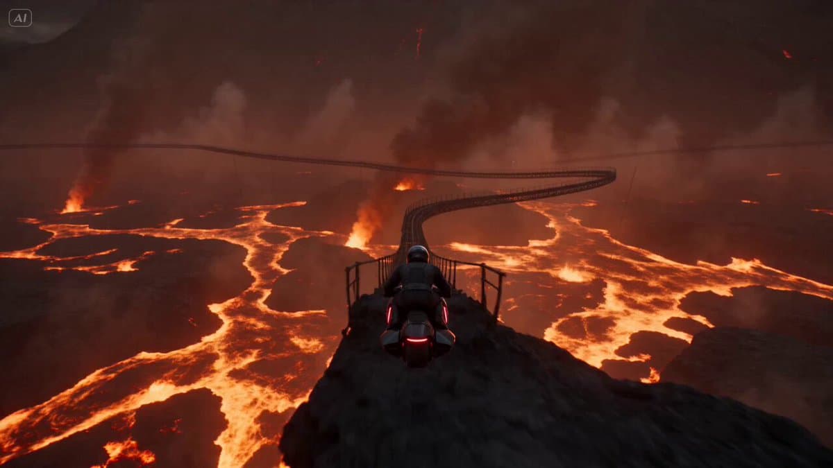 Volcanic Rail Rider Action Sequence