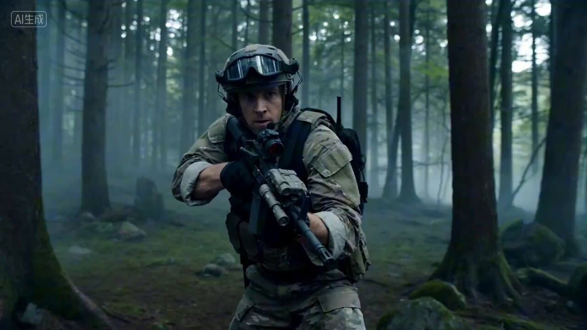 Modern Soldier vs. Ancient Samurai in Foggy Forest