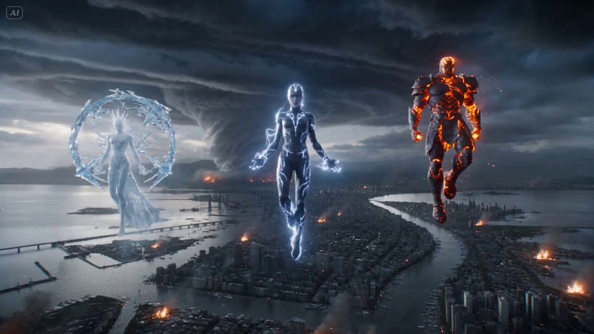 Elemental Superheroes Battle Over Shattered City