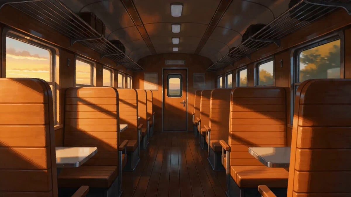 Peaceful Lofi Train Ride Anime Video Prompt