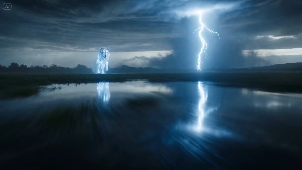 Mythical Wolf and Thunderbird Storm Clash
