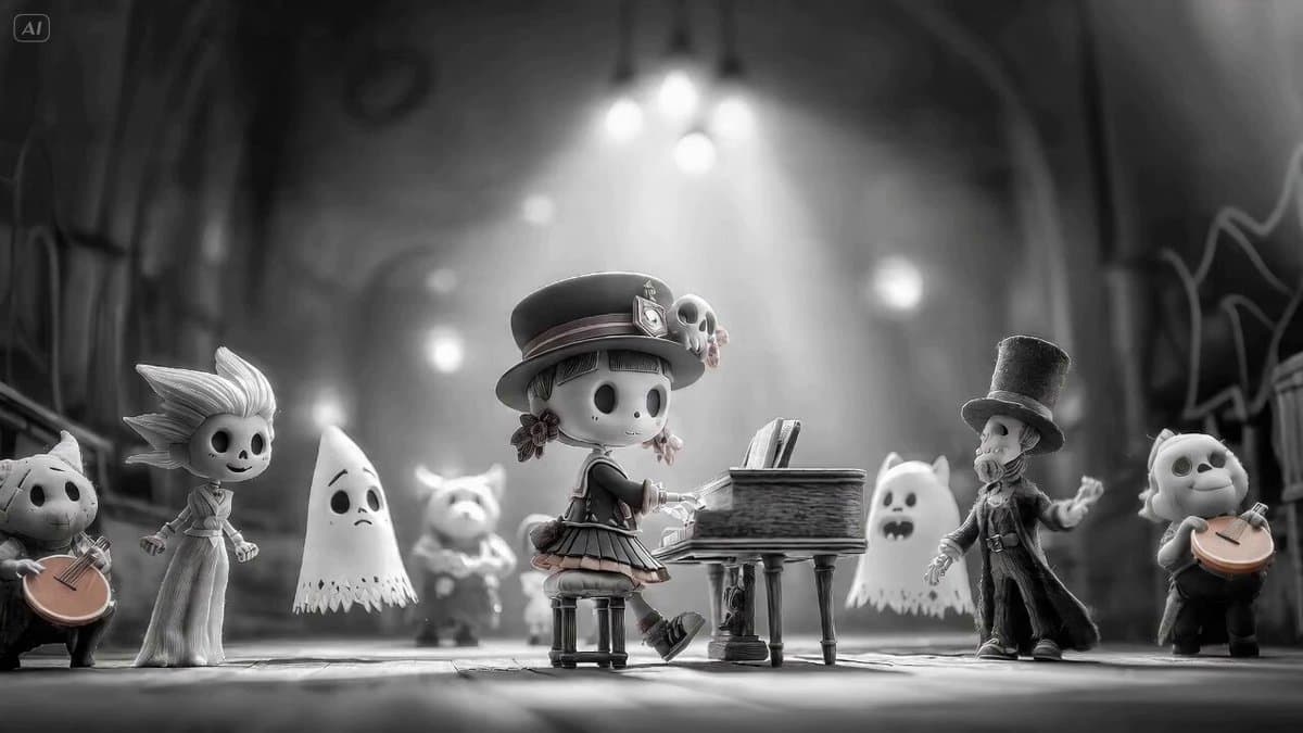 Seedance 2.0 prompt for a monster choir with black-and-white to color transition