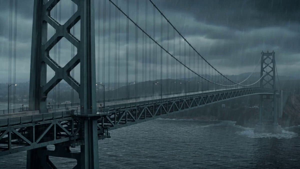 Stormy Bridge Motorcycle Stunt