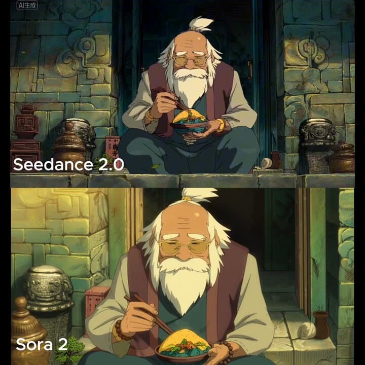Old man eating taco slowly with chopsticks in warm golden light