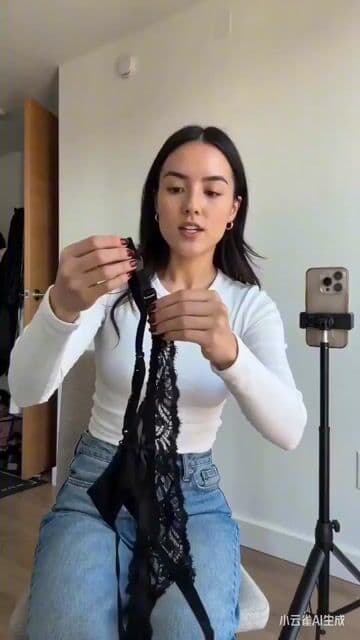 UGC video of a girl demonstrating stockings in a dressing room