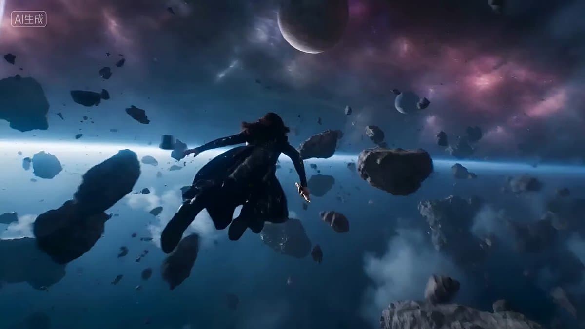 Epic Space Combat Scene with Cosmic Energy and Zero-Gravity Camera