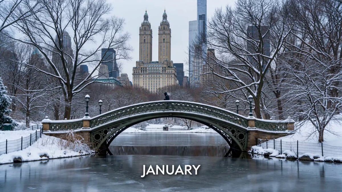 Central Park Bow Bridge Seasonal Timelapse Prompt