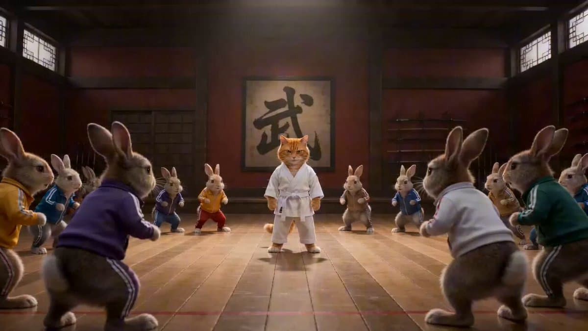 Epic Martial Arts Battle Between Cat Master and Rabbits