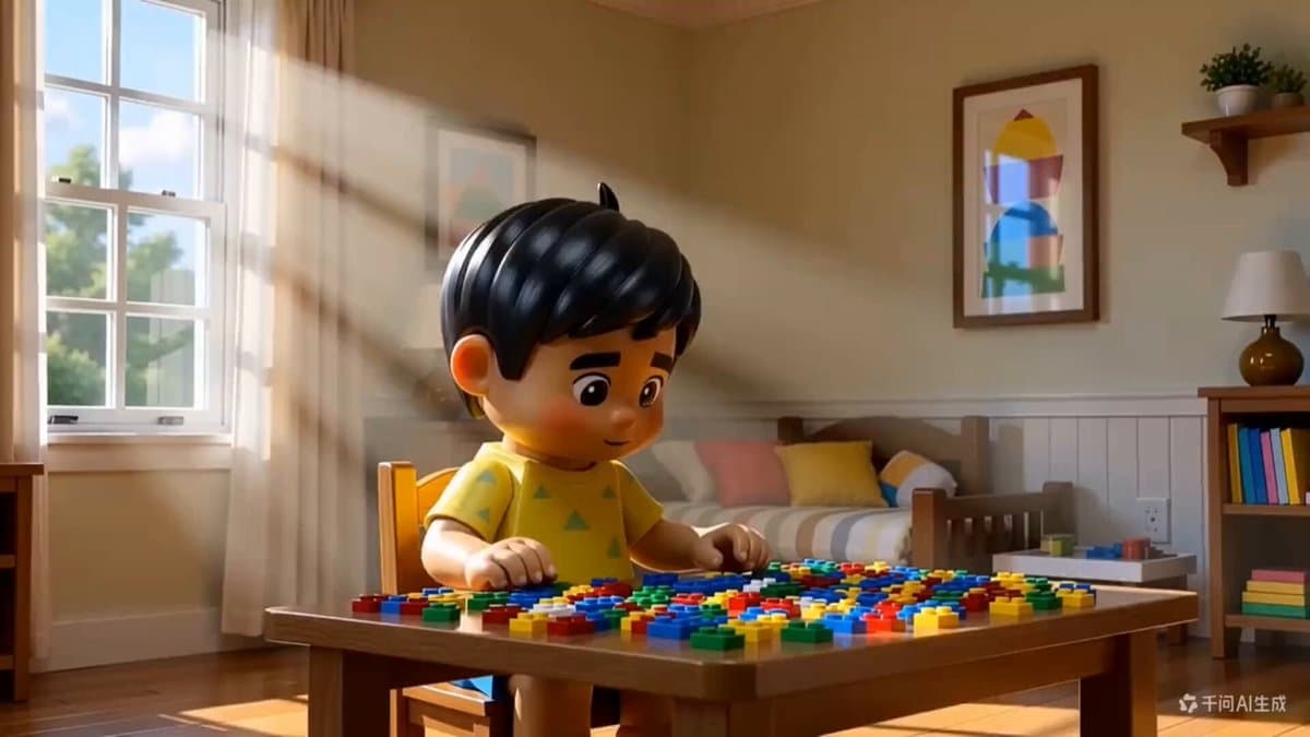3D Animated Boy Building Lego