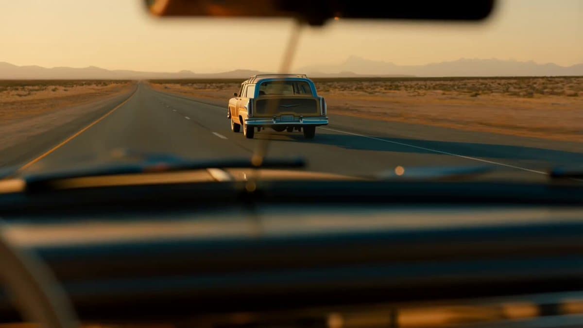 Golden Hour Road Trip Cinematic Scene