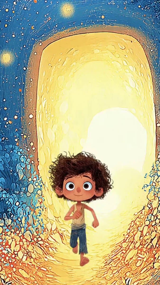 Kid Running Toward Camera in Night Sky